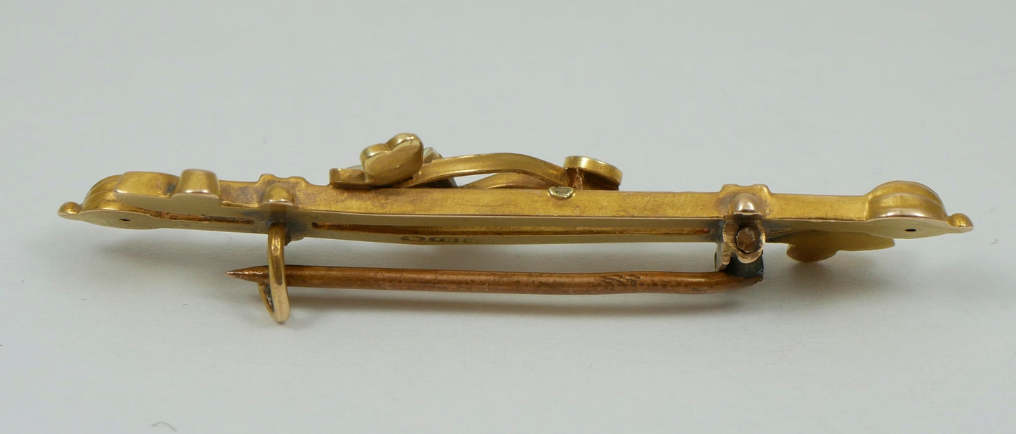 Antique Edwardian 1910 Solid 15ct Yellow Gold Seed Pearl Clover Leaf Brooch Pin