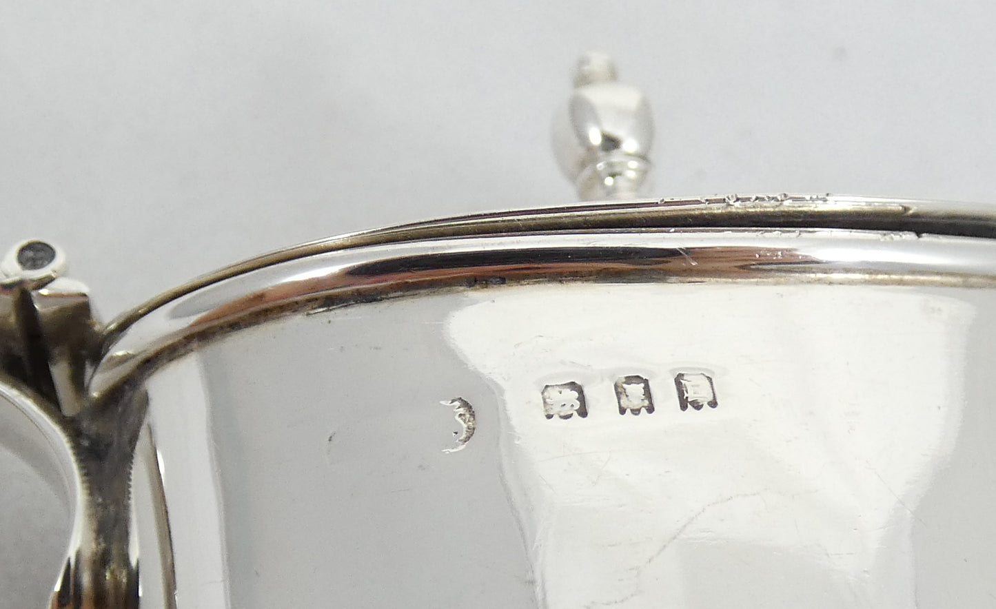 Antique Art Deco 1918 Sterling Silver & Blue Glass Mustard Pot Oval Cruet Set