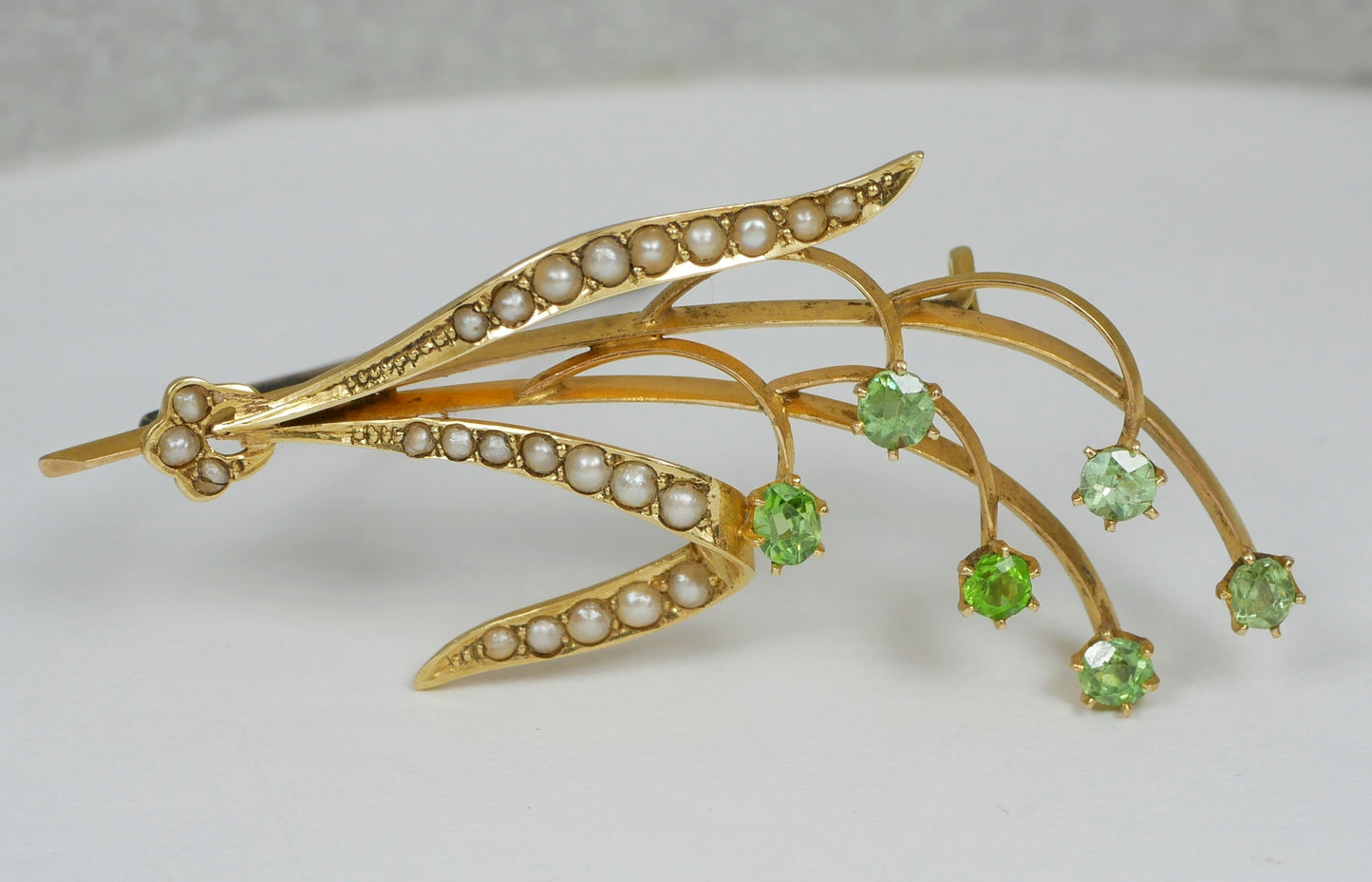 Antique Edwardian 1915 Solid 15ct Yellow Gold Lily Flower Seed Pearl Brooch Pin