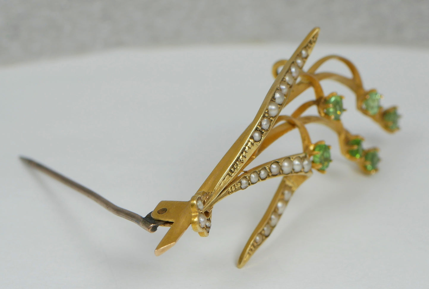 Antique Edwardian 1915 Solid 15ct Yellow Gold Lily Flower Seed Pearl Brooch Pin