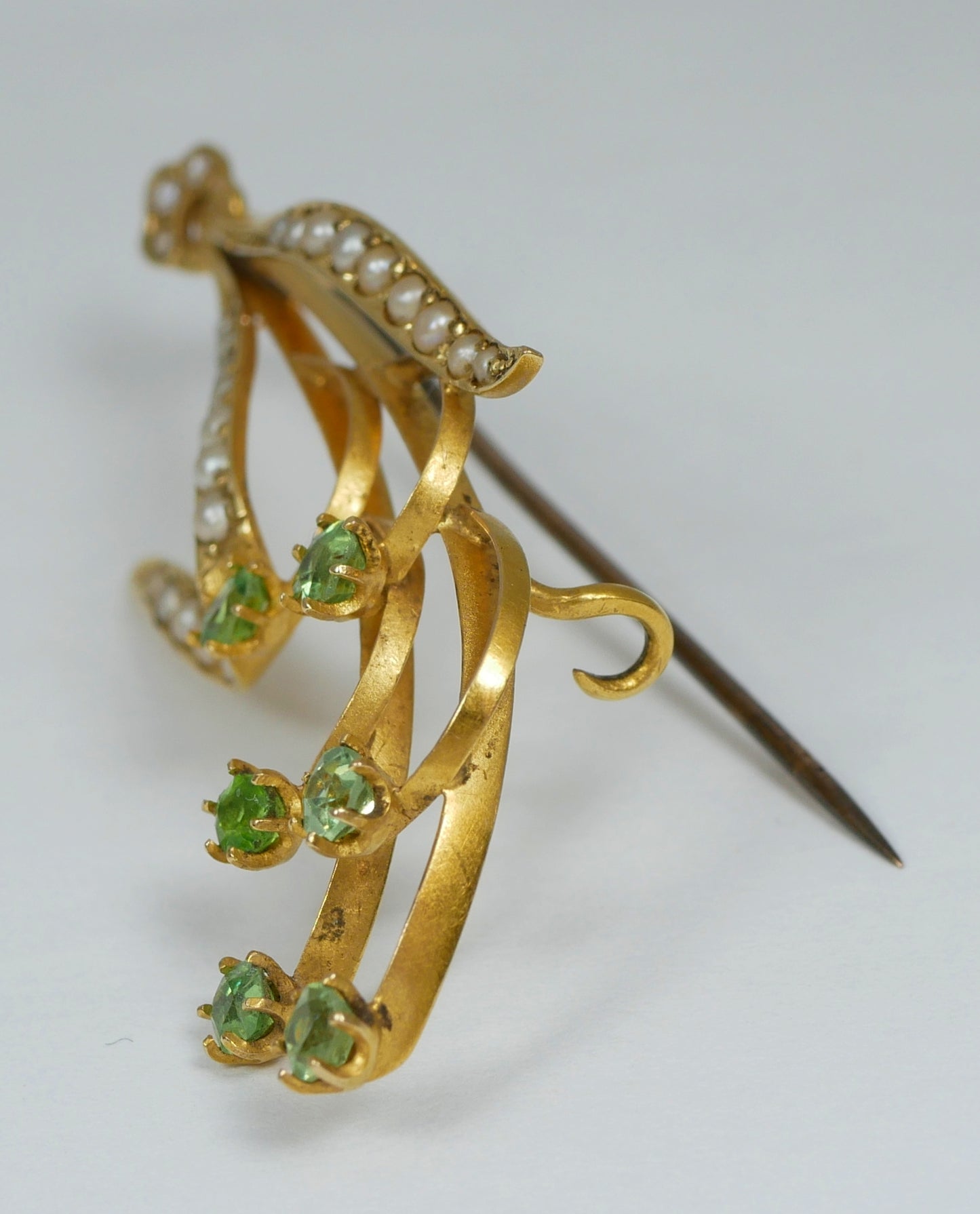 Antique Edwardian 1915 Solid 15ct Yellow Gold Lily Flower Seed Pearl Brooch Pin