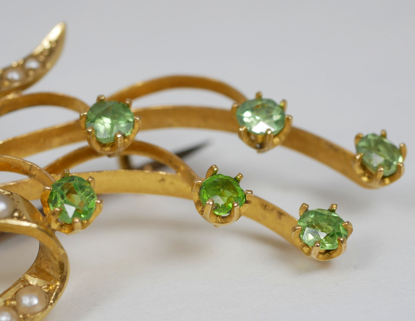 Antique Edwardian 1915 Solid 15ct Yellow Gold Lily Flower Seed Pearl Brooch Pin