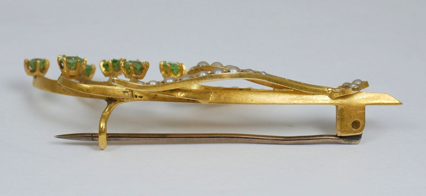 Antique Edwardian 1915 Solid 15ct Yellow Gold Lily Flower Seed Pearl Brooch Pin