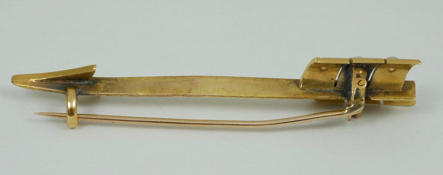 Antique Victorian 18ct Yellow Gold Turquoise & Seed Pearl Arrow Brooch Jabot Pin