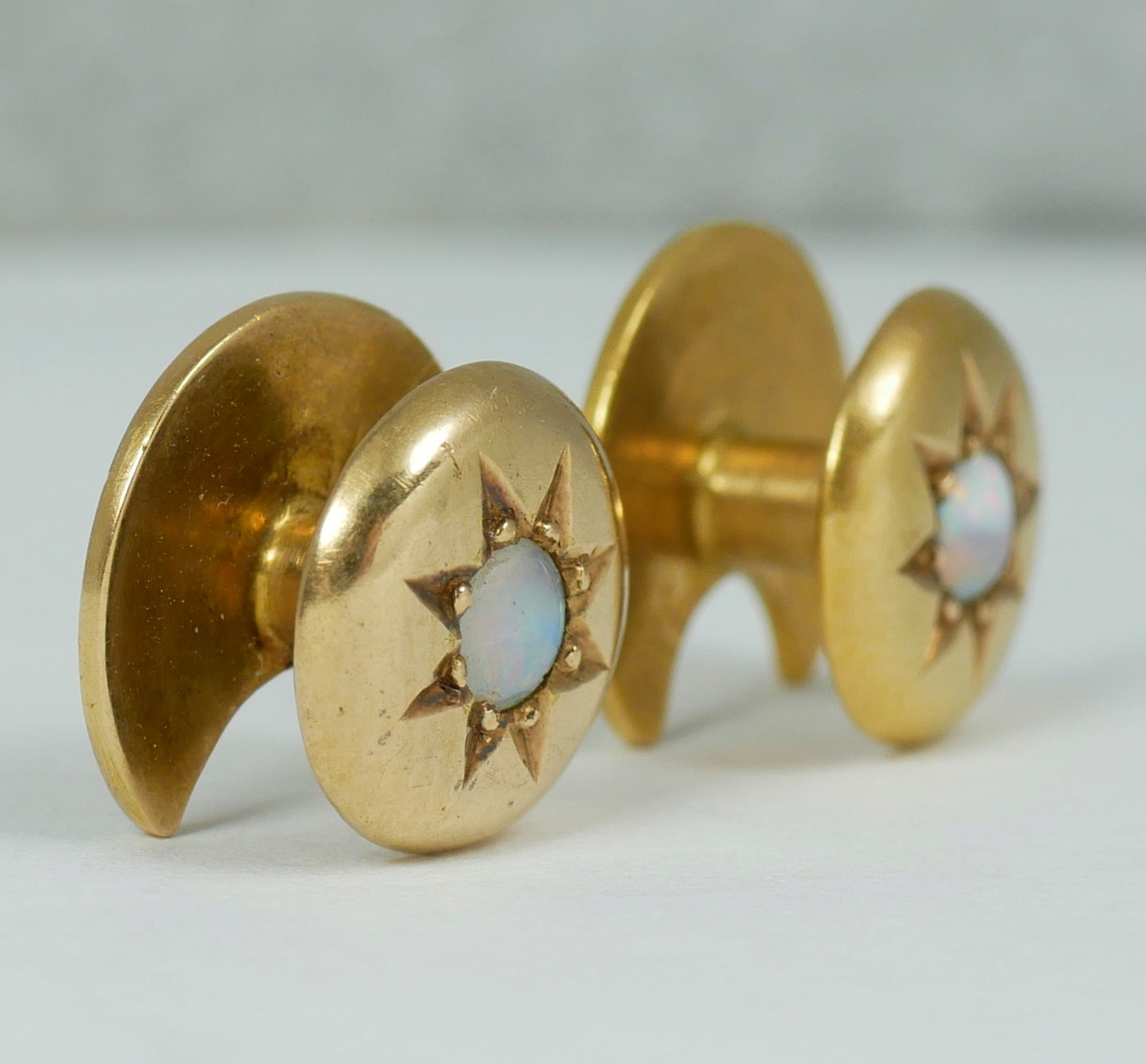 Antique Victorian Pair of 18ct Yellow Gold Crystal Opal Collar Shirt Studs Stud