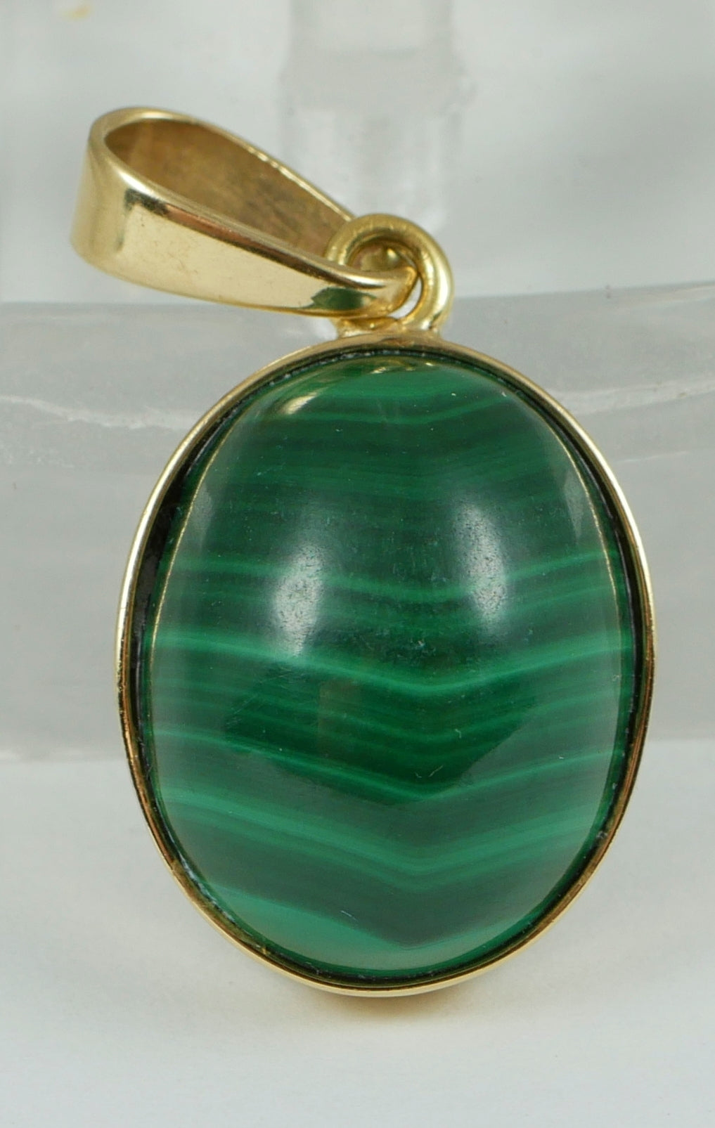 Solid 9ct Yellow Gold 19.32ct Green Malachite Oval Cabochon Necklace Pendant 375
