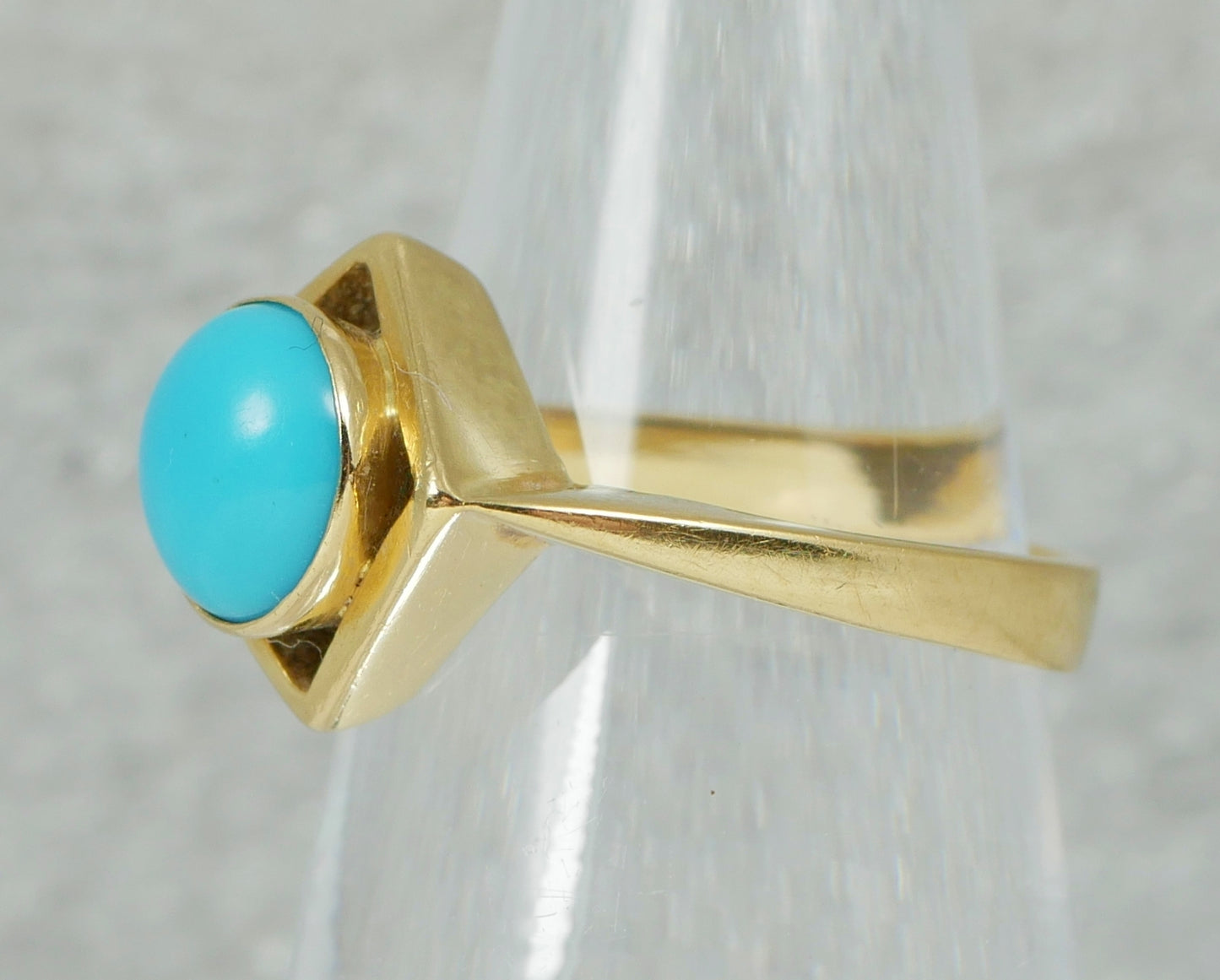 Vintage Solid 18ct Yellow Gold Blue Turquoise Solitaire Dress Ring Size 4 H 47