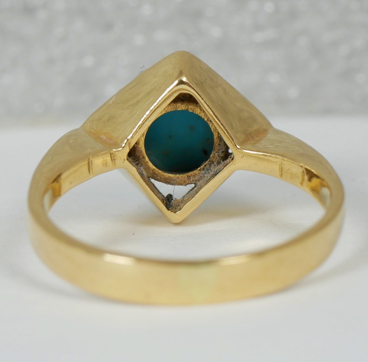 Vintage Solid 18ct Yellow Gold Blue Turquoise Solitaire Dress Ring Size 4 H 47