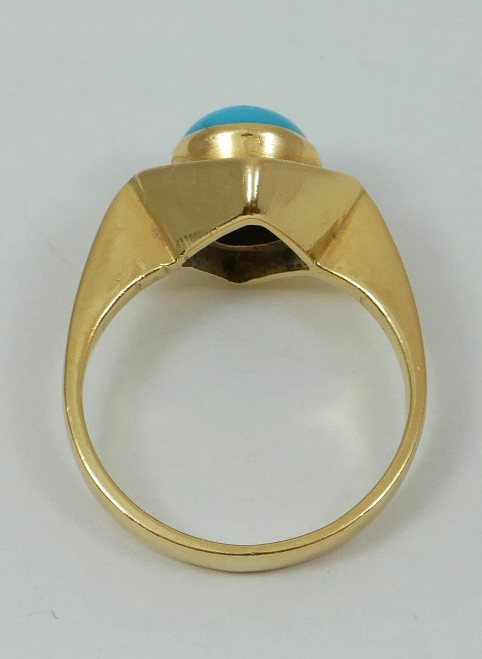 Vintage Solid 18ct Yellow Gold Blue Turquoise Solitaire Dress Ring Size 4 H 47