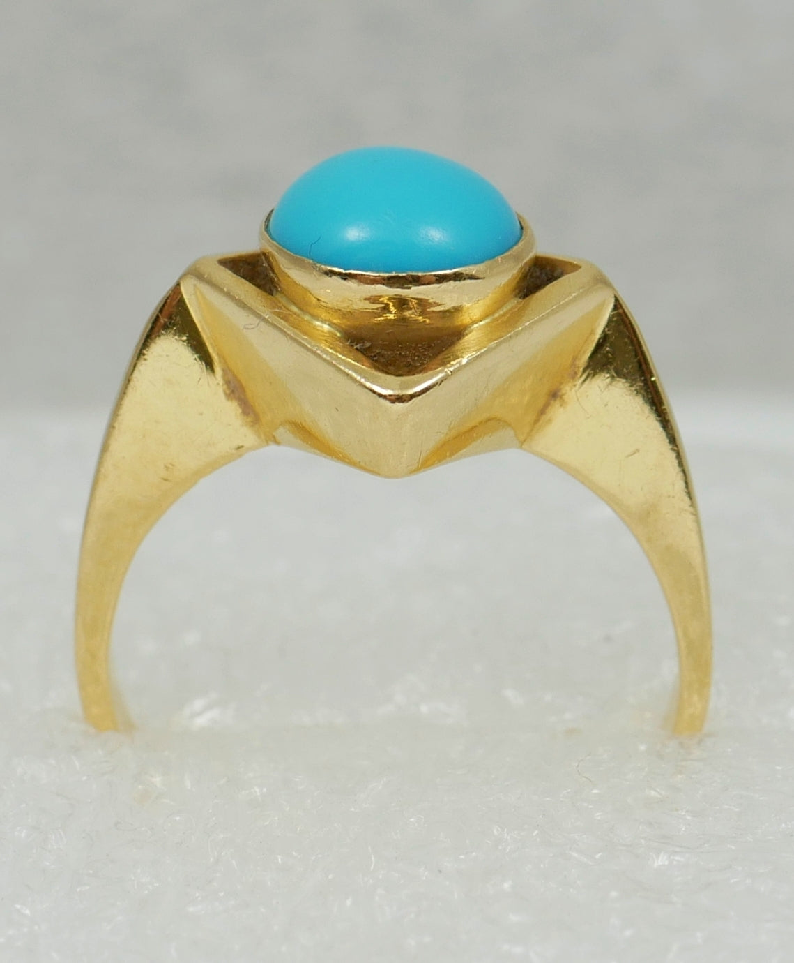Vintage Solid 18ct Yellow Gold Blue Turquoise Solitaire Dress Ring Size 4 H 47