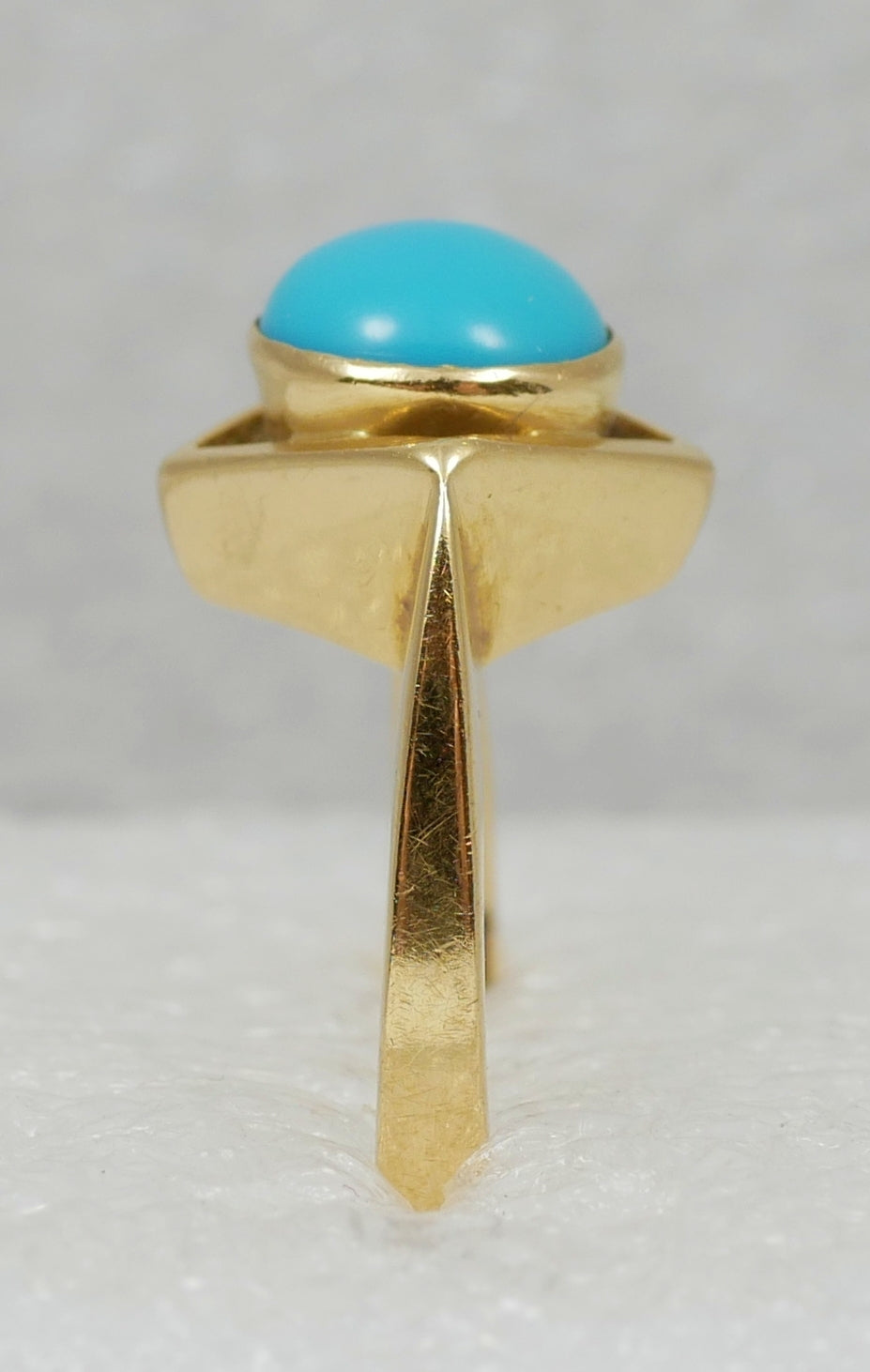 Vintage Solid 18ct Yellow Gold Blue Turquoise Solitaire Dress Ring Size 4 H 47