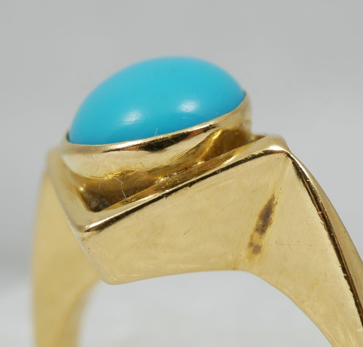 Vintage Solid 18ct Yellow Gold Blue Turquoise Solitaire Dress Ring Size 4 H 47