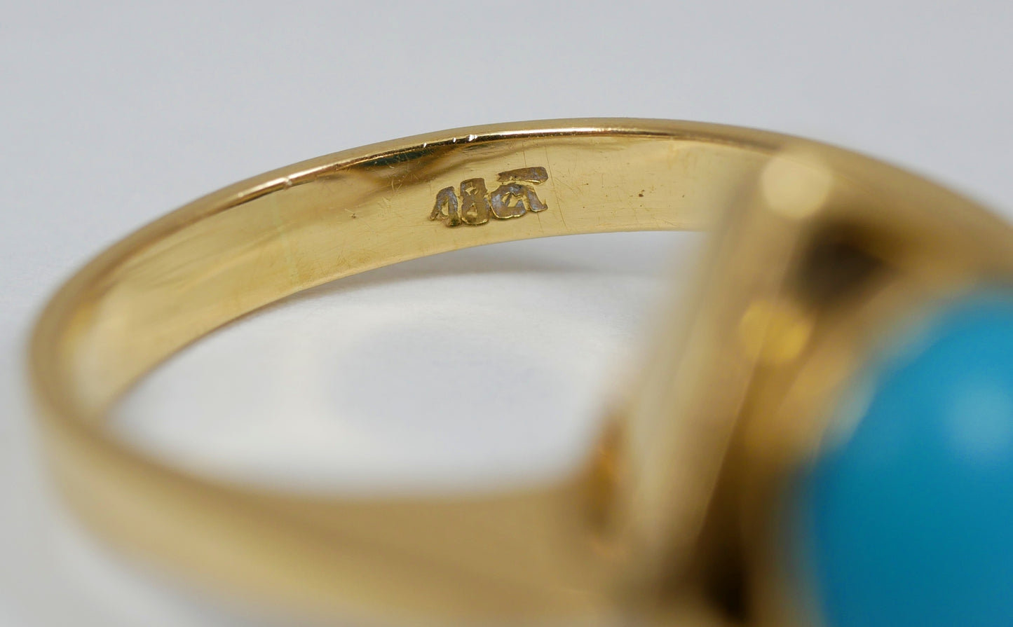 Vintage Solid 18ct Yellow Gold Blue Turquoise Solitaire Dress Ring Size 4 H 47