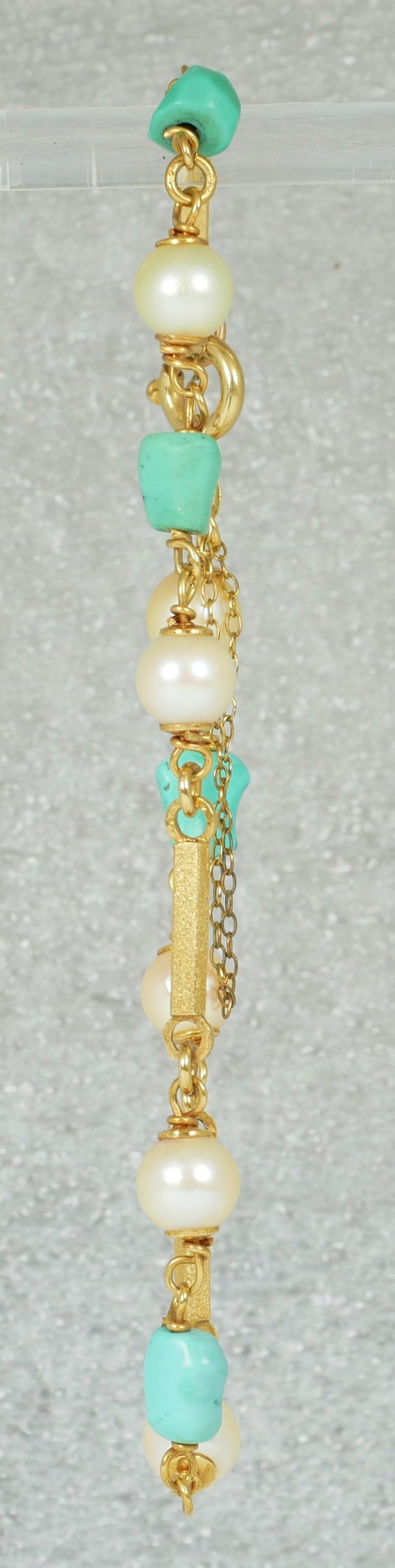 Vintage Italian Solid 18ct Yellow Gold 17.5cm 7.5" Turquoise & Pearl Bracelet
