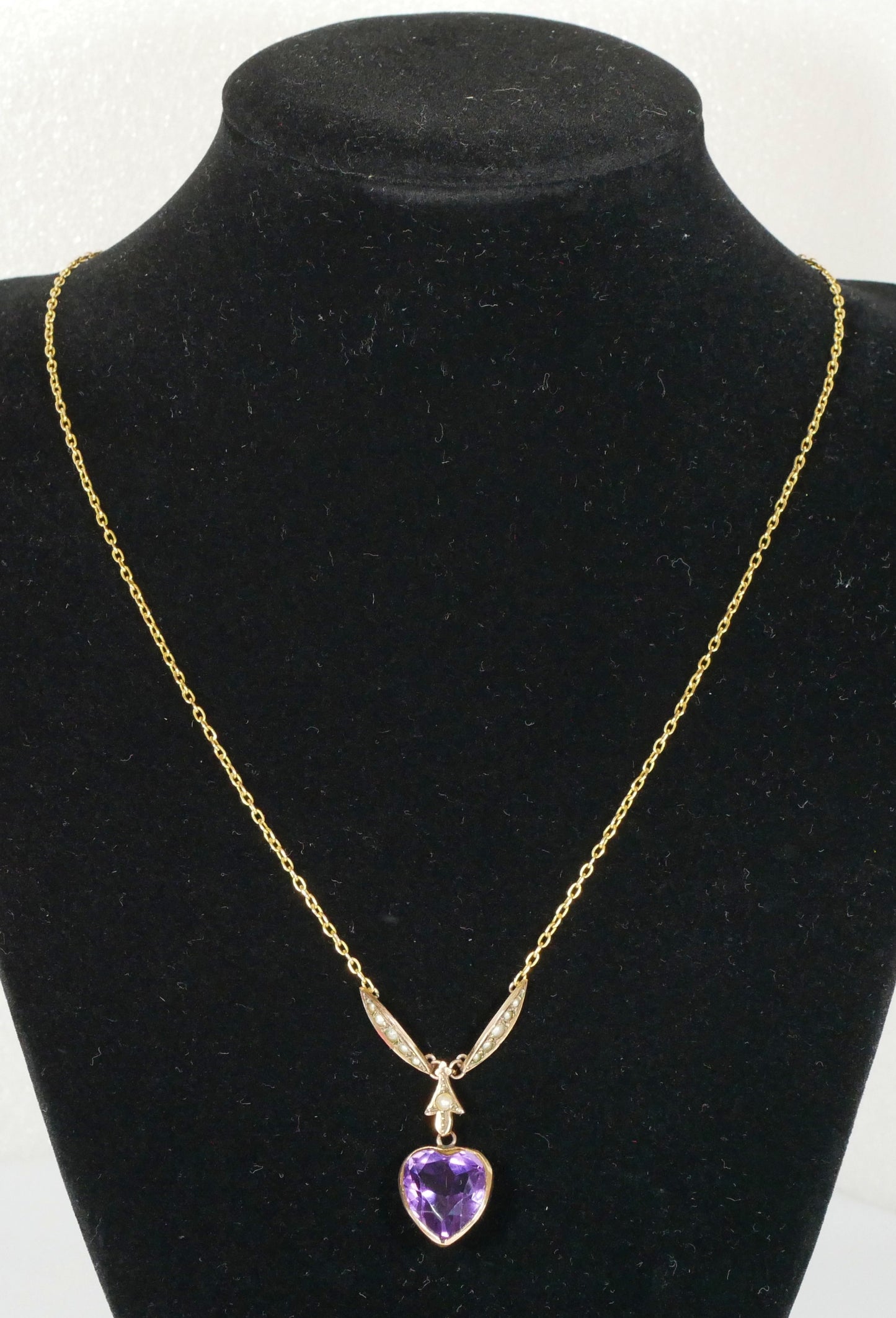 Antique Edwardian 15ct Yellow Gold 44cm 17.5" Amethyst Seed Pearl Necklace Chain