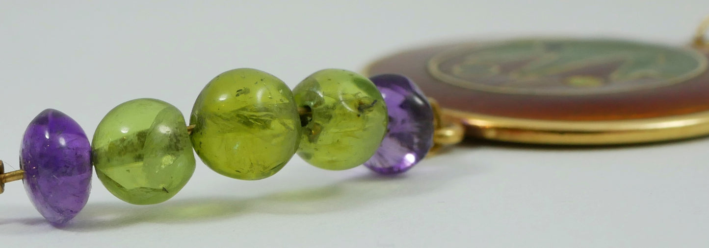 Solid 18ct Yellow Gold 51cm 20" Cloisonne Panel Amethyst Peridot Necklace Chain