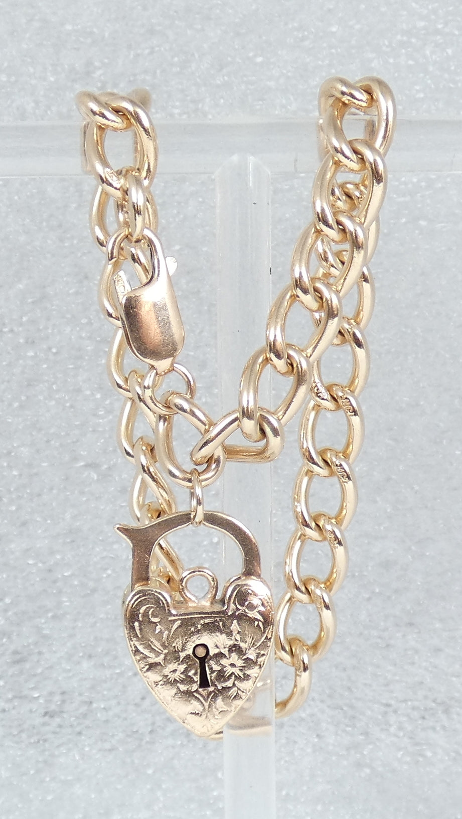 Vintage Heavy 9ct Yellow Gold 21cm 8" 6mm Link Charm Bracelet Chain Padlock 21gm