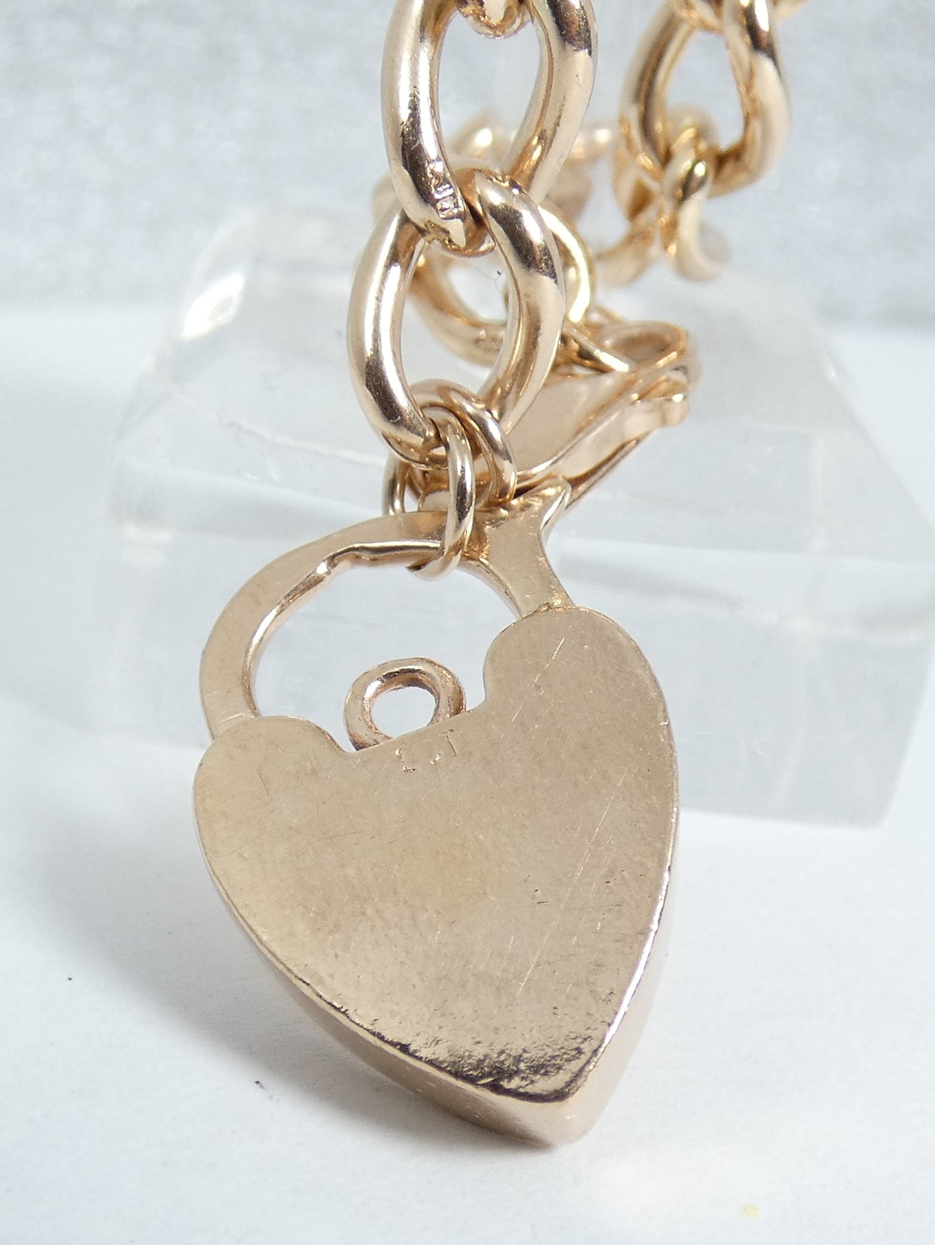 Vintage Heavy 9ct Yellow Gold 21cm 8" 6mm Link Charm Bracelet Chain Padlock 21gm