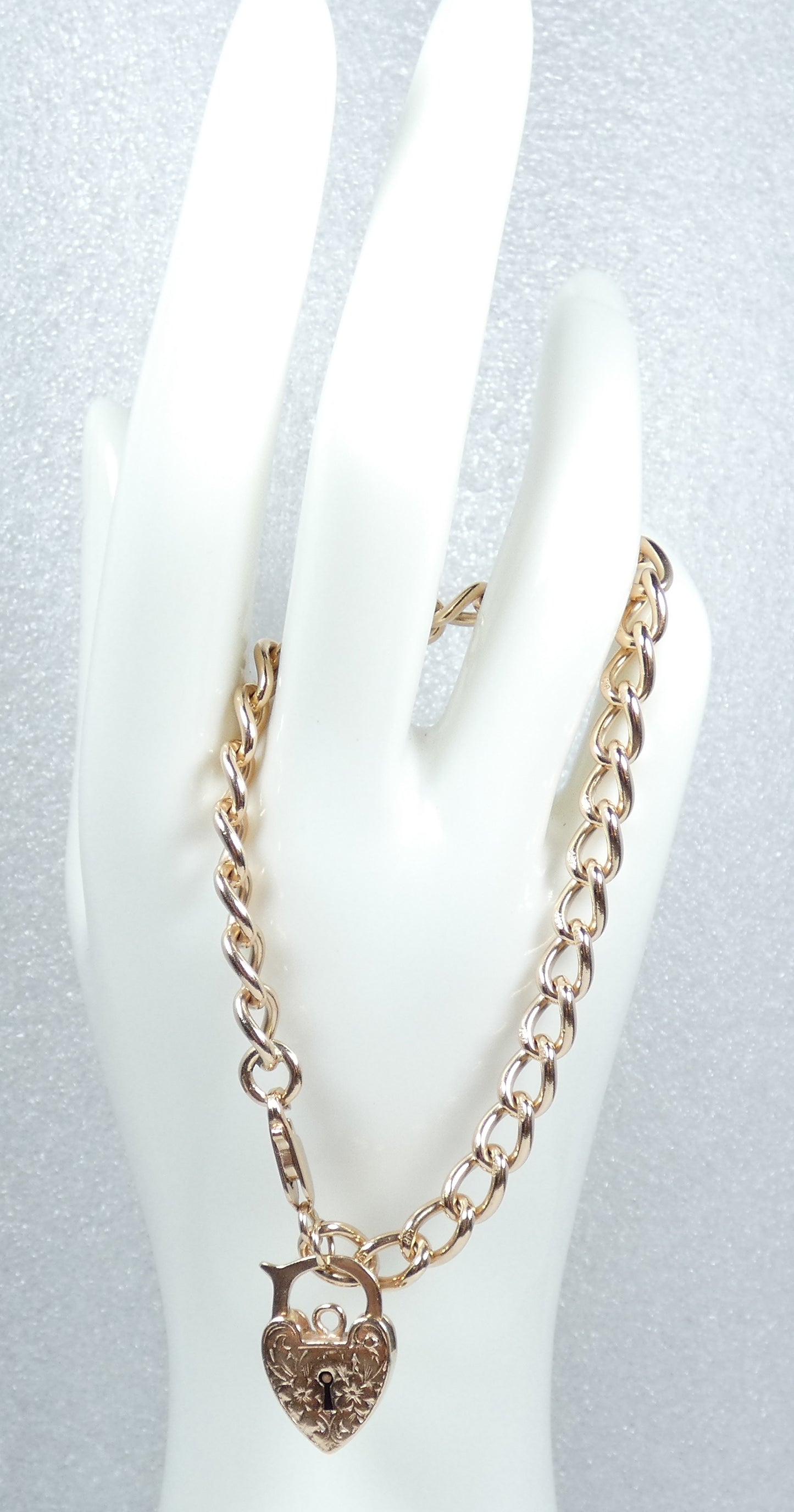 Vintage Heavy 9ct Yellow Gold 21cm 8" 6mm Link Charm Bracelet Chain Padlock 21gm