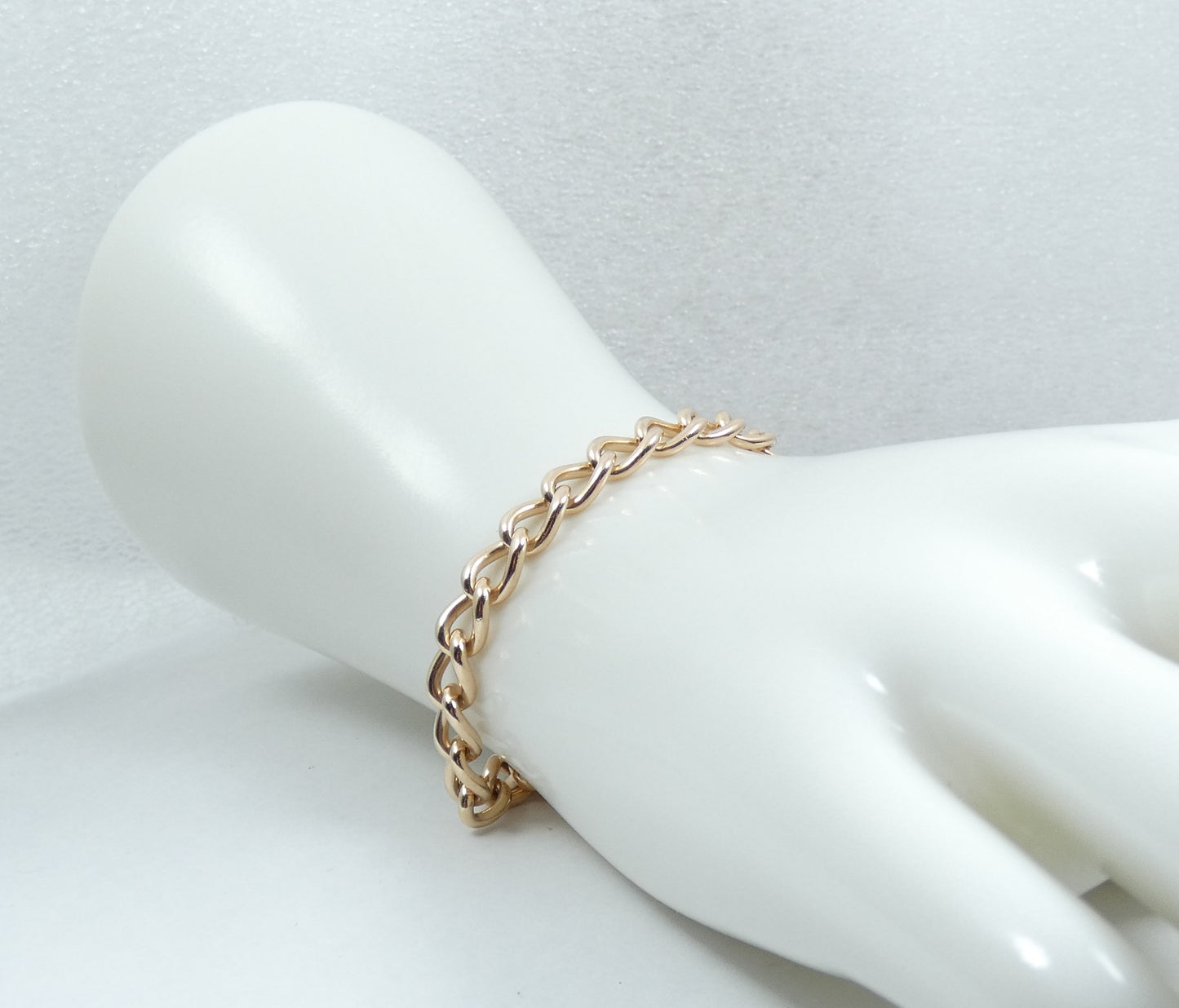 Vintage Heavy 9ct Yellow Gold 21cm 8" 6mm Link Charm Bracelet Chain Padlock 21gm