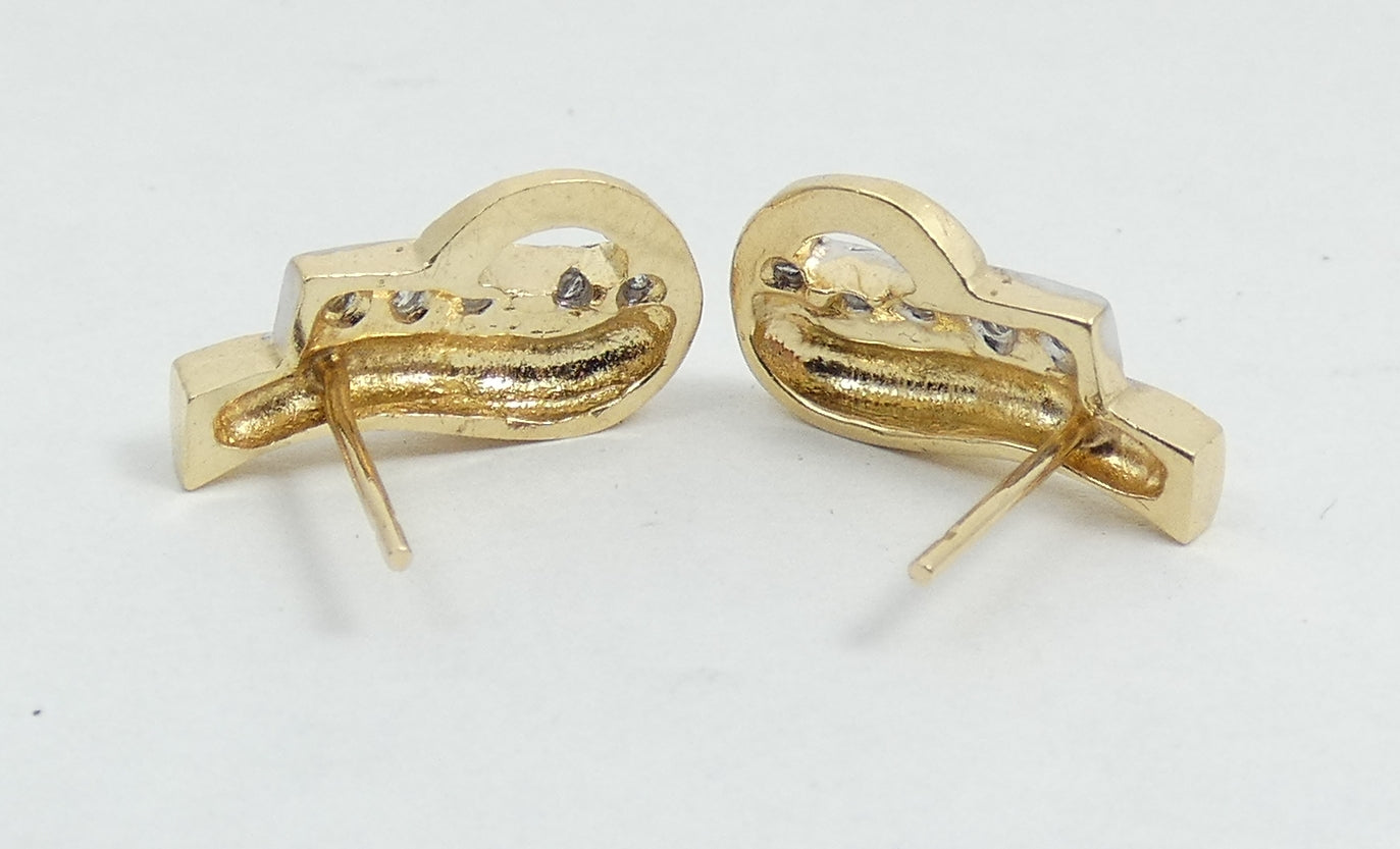 Vintage Solid 14ct Yellow White Gold & Diamond 14mm Studs Earrings Set Pair 585