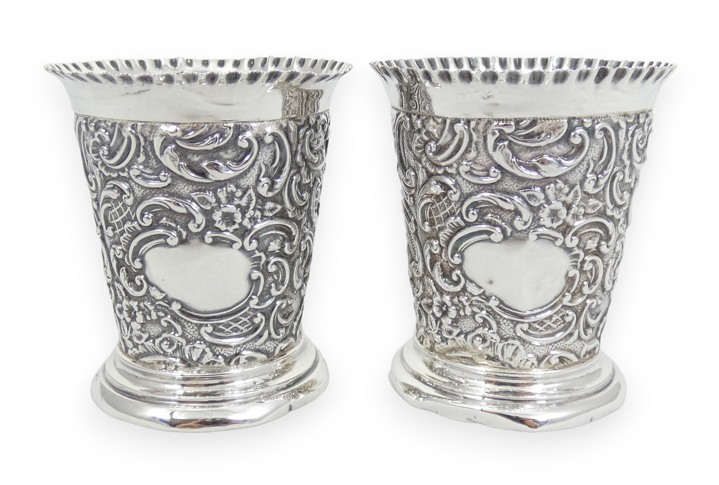 Antique Edwardian 1902 Pair Sterling Silver Flower Vases Tumblers Cups Beakers