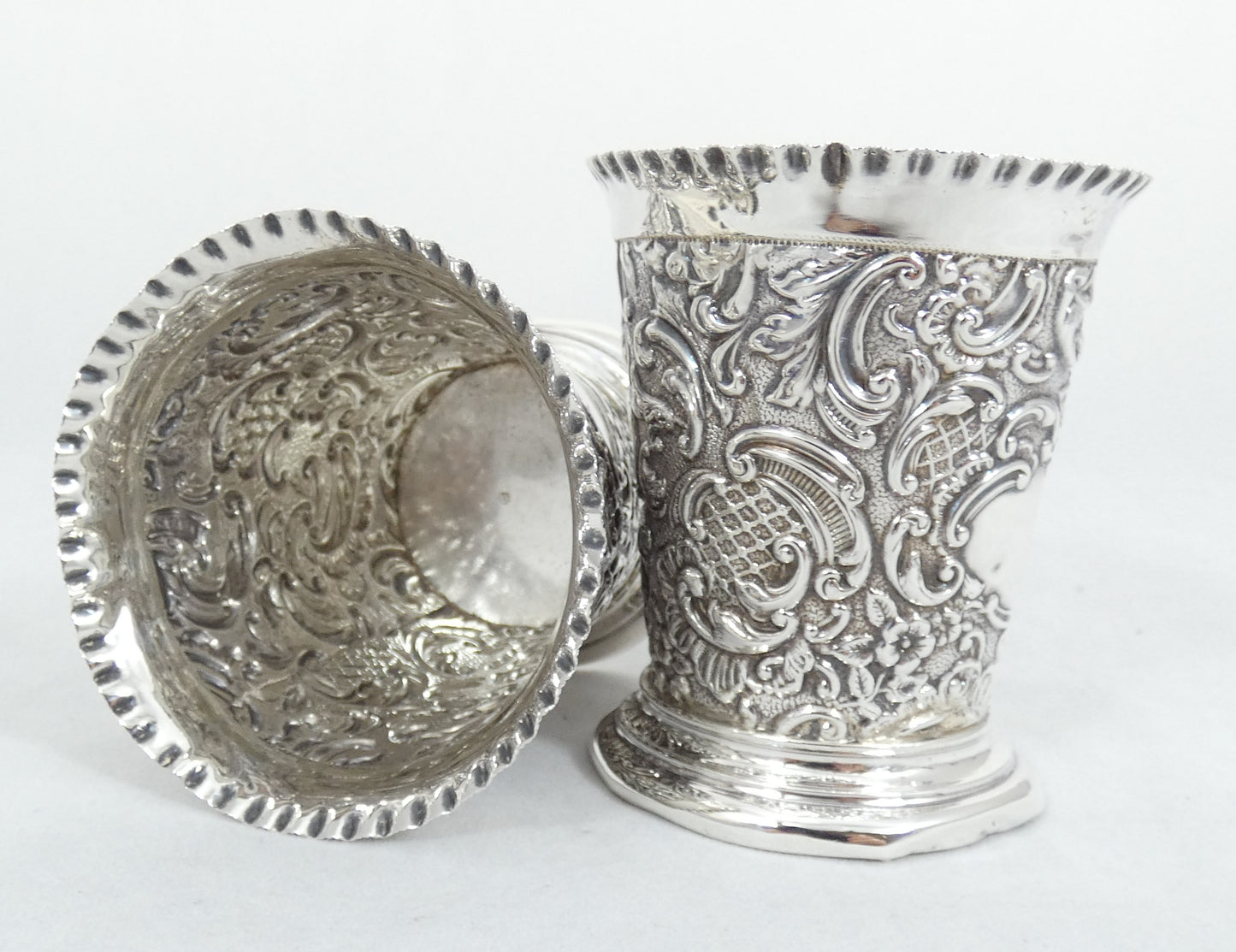 Antique Edwardian 1902 Pair Sterling Silver Flower Vases Tumblers Cups Beakers