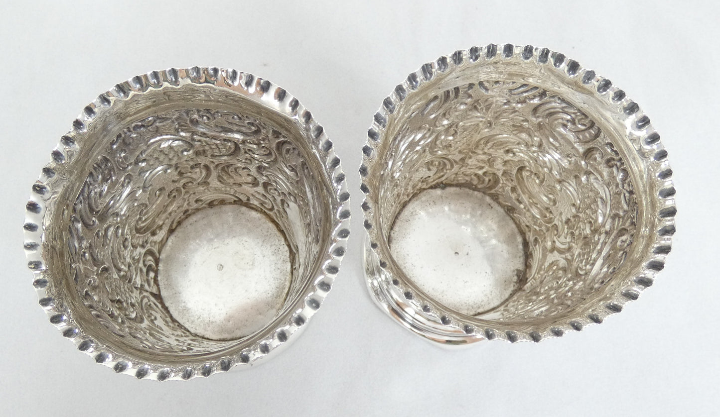 Antique Edwardian 1902 Pair Sterling Silver Flower Vases Tumblers Cups Beakers