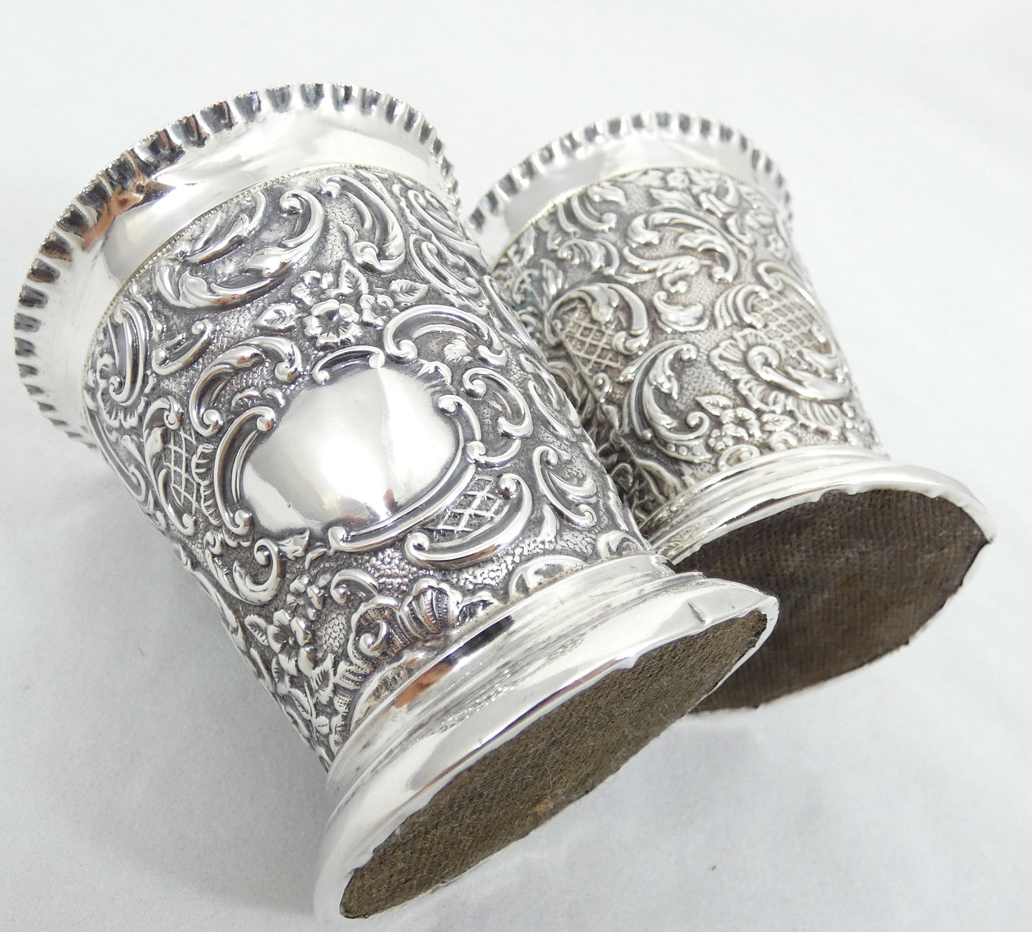 Antique Edwardian 1902 Pair Sterling Silver Flower Vases Tumblers Cups Beakers