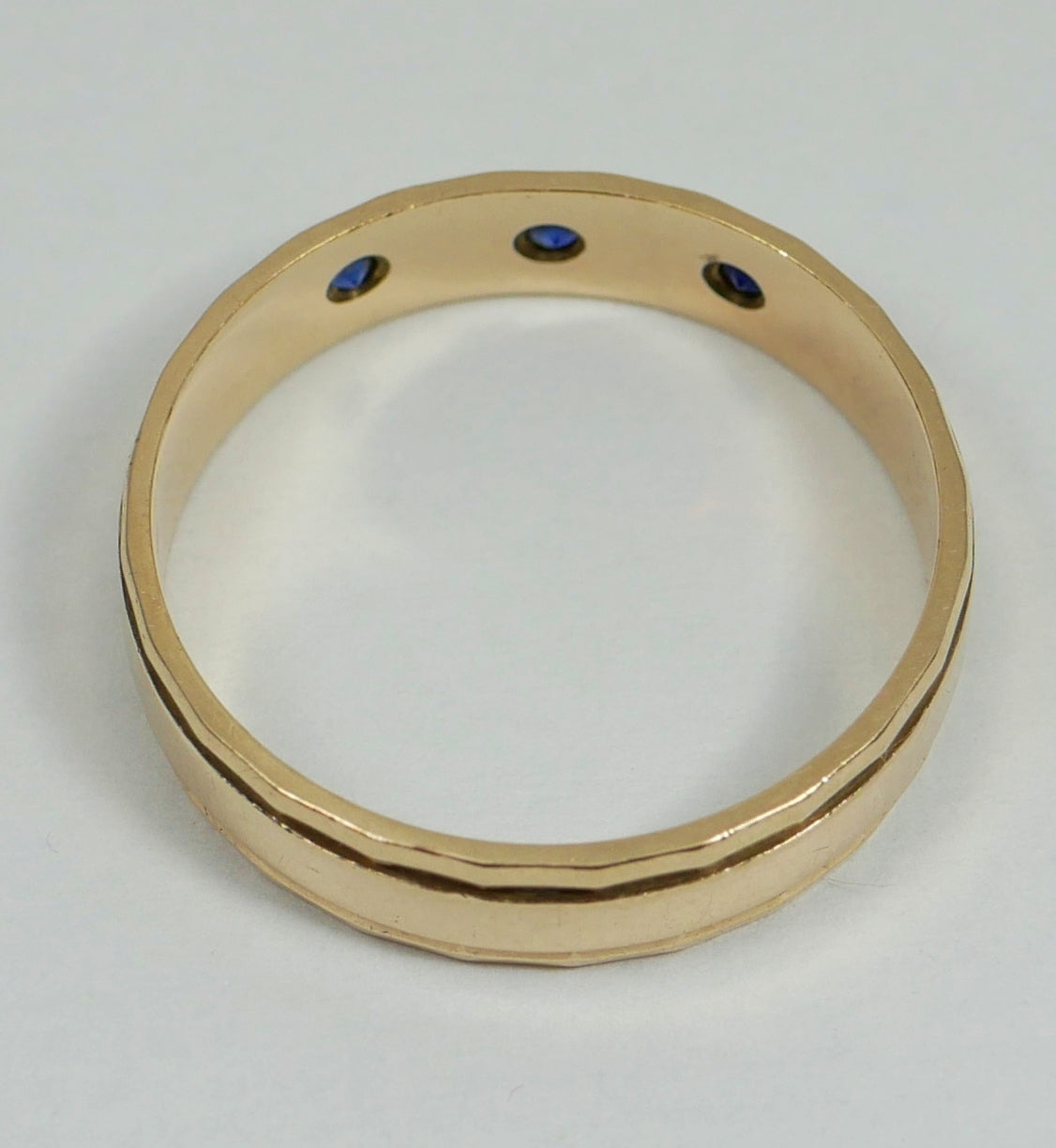 Vintage Solid 9ct Yellow Gold Blue Sapphire Wedding Band Dress Ring Size 8 P 56