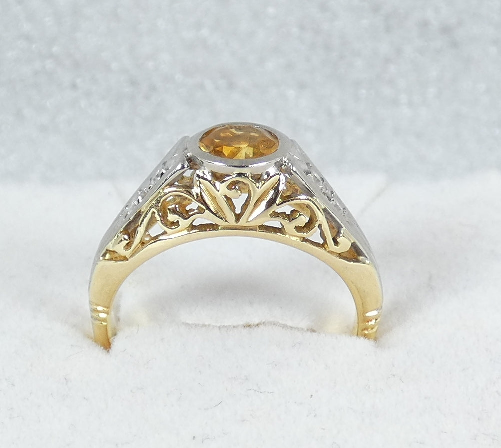 Vintage Art Deco Solid 18ct Yellow Gold Citrine & Diamond Dress Ring 4.5 I 48