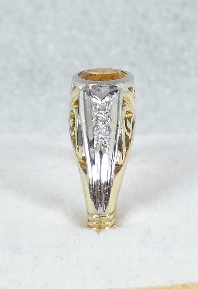 Vintage Art Deco Solid 18ct Yellow Gold Citrine & Diamond Dress Ring 4.5 I 48