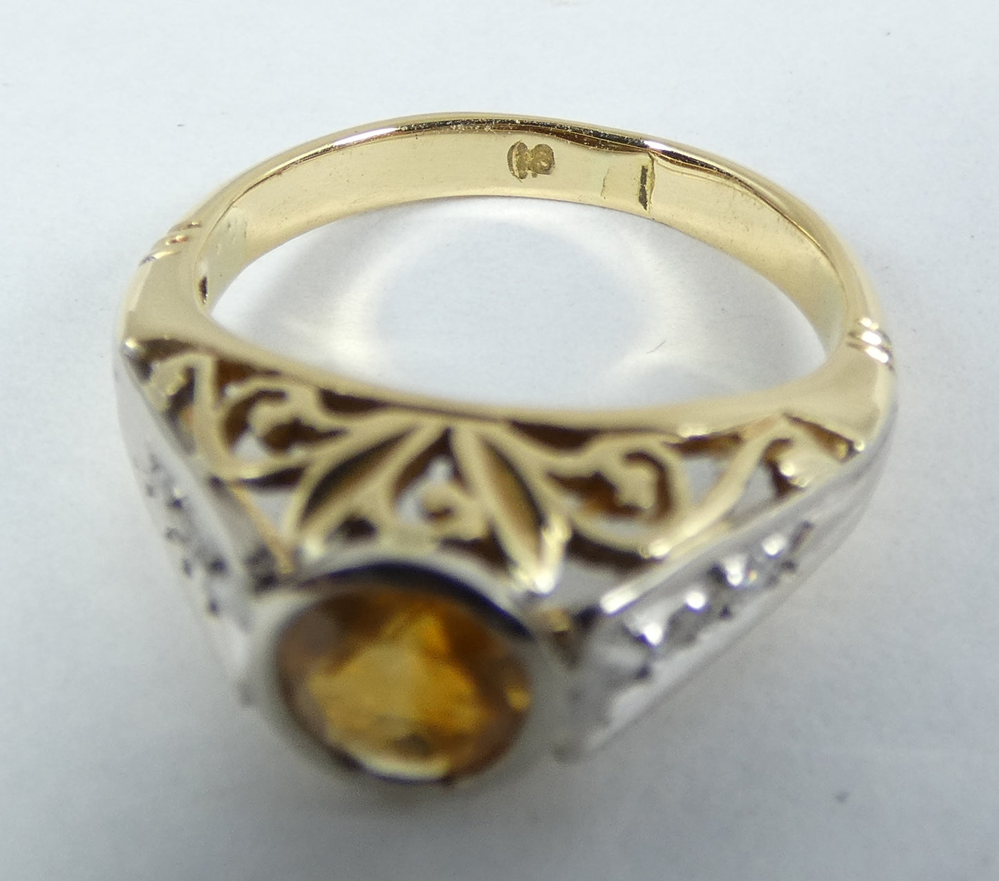 Vintage Art Deco Solid 18ct Yellow Gold Citrine & Diamond Dress Ring 4.5 I 48