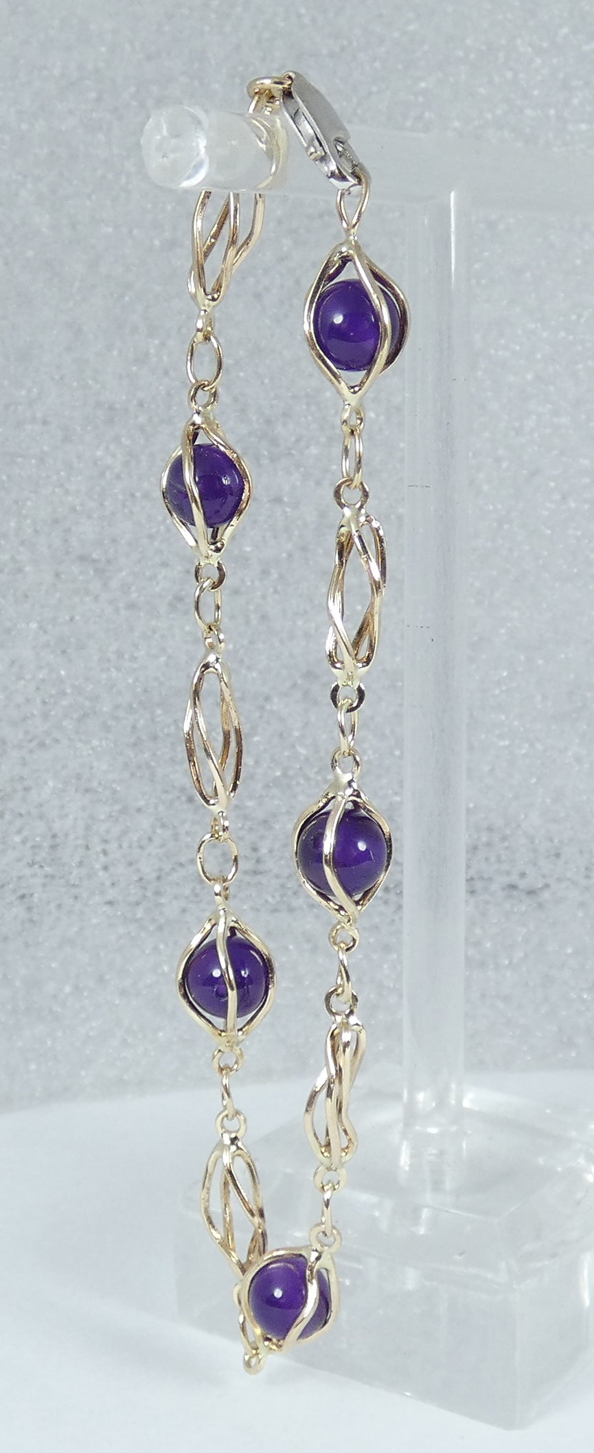 Vintage Solid 9ct Yellow Gold 19cm 7.5" Caged Spherical Amethyst Chain Bracelet