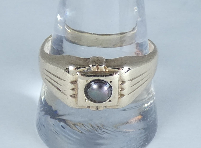 Vintage Solid 9ct Yellow Gold Tahitian Pearl Signet Ring Size 11.5 W 65 Unisex
