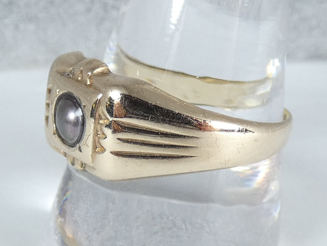 Vintage Solid 9ct Yellow Gold Tahitian Pearl Signet Ring Size 11.5 W 65 Unisex