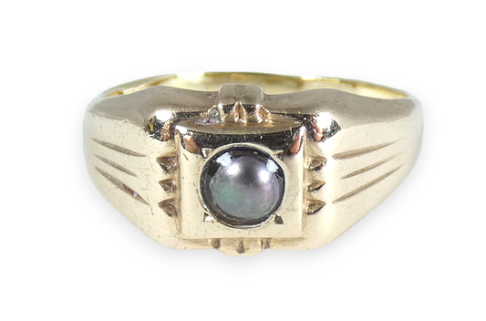 Vintage Solid 9ct Yellow Gold Tahitian Pearl Signet Ring Size 11.5 W 65 Unisex