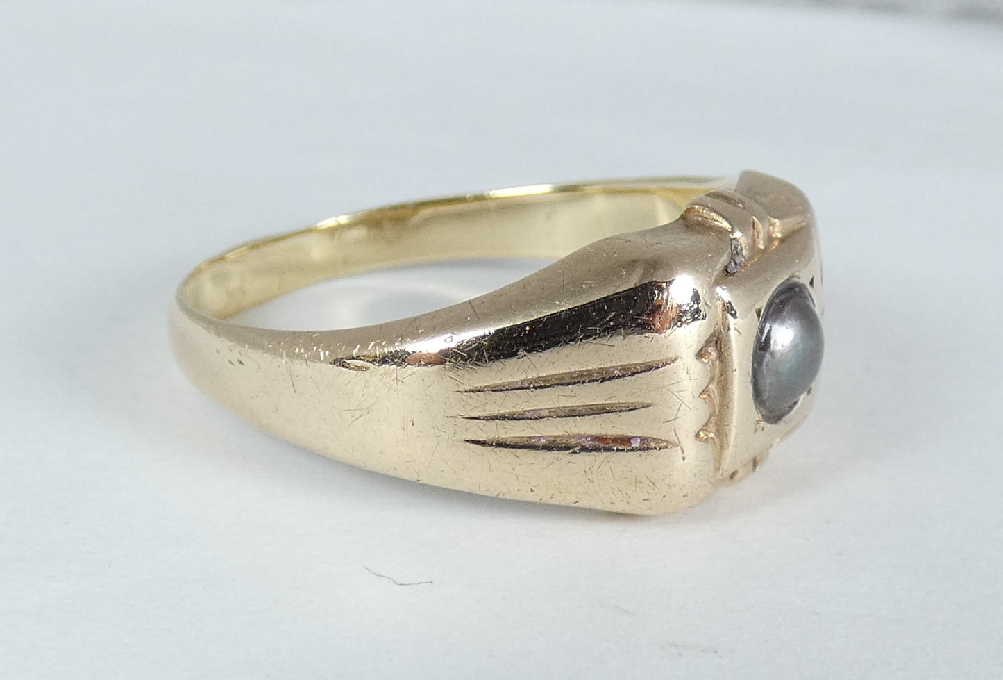 Vintage Solid 9ct Yellow Gold Tahitian Pearl Signet Ring Size 11.5 W 65 Unisex