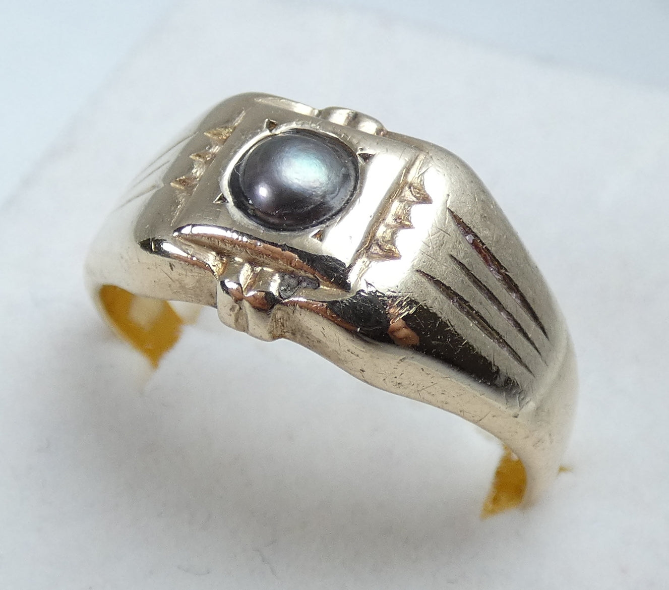 Vintage Solid 9ct Yellow Gold Tahitian Pearl Signet Ring Size 11.5 W 65 Unisex