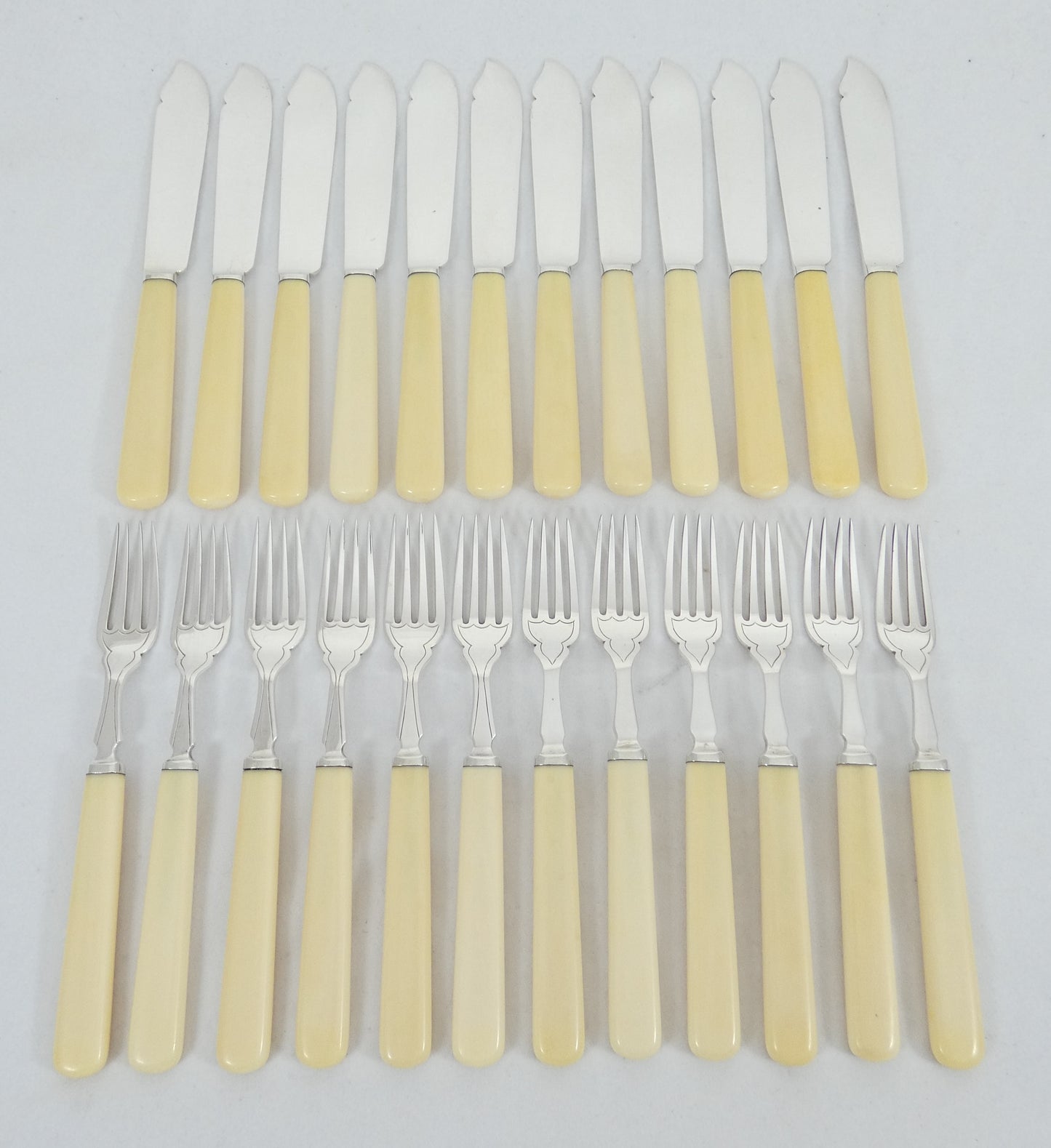 Antique Art Deco 1933 Set 24 Sterling Silver Fish Dessert Knives Forks Cutlery