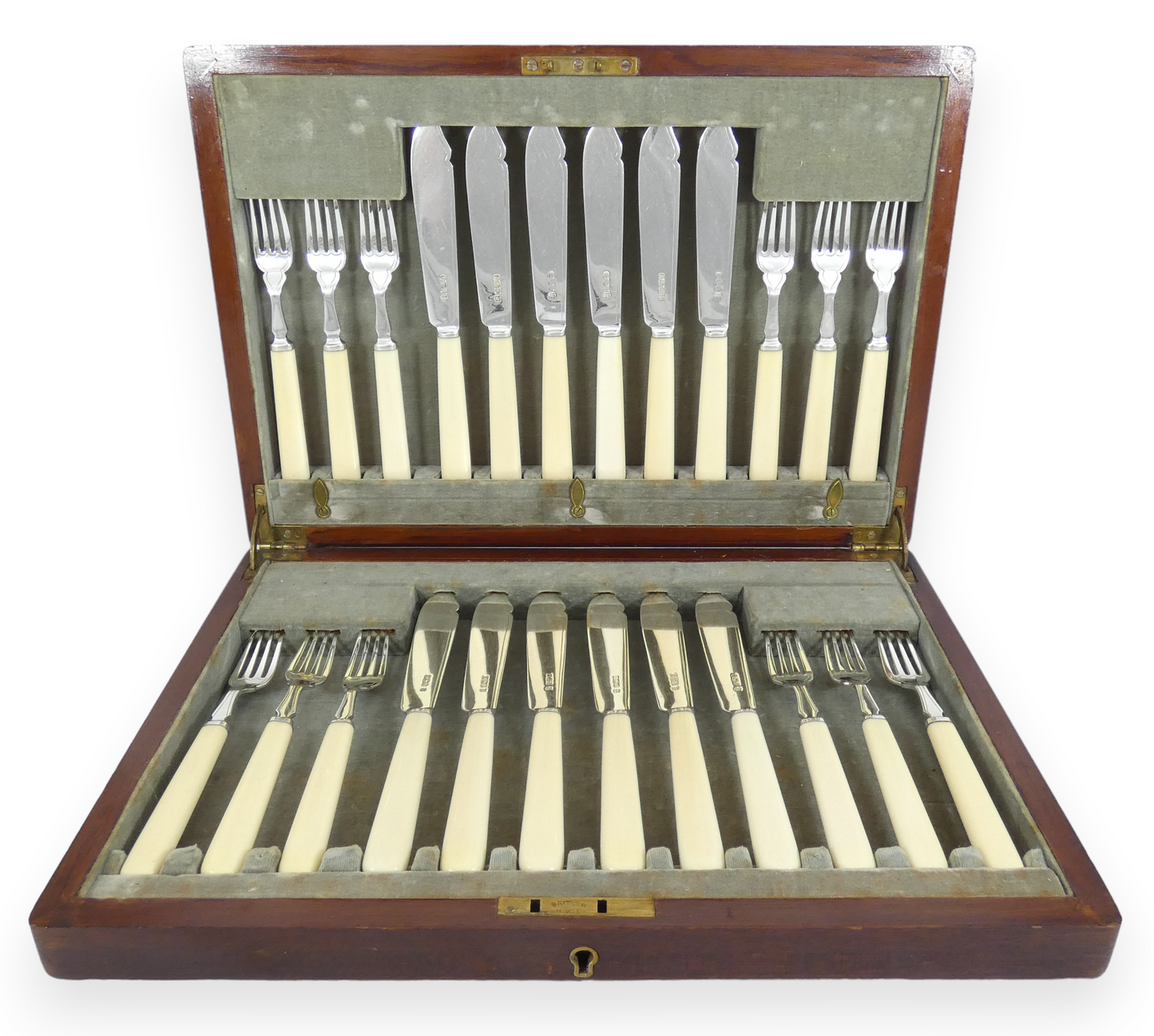 Antique Art Deco 1933 Set 24 Sterling Silver Fish Dessert Knives Forks Cutlery