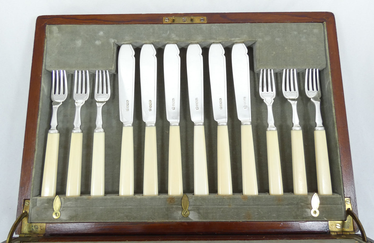 Antique Art Deco 1933 Set 24 Sterling Silver Fish Dessert Knives Forks Cutlery
