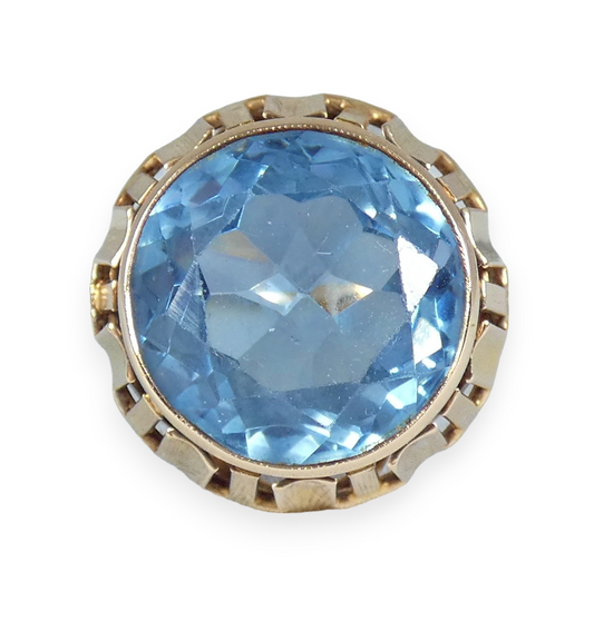 Vintage Polish Solid 14ct Yellow Gold Blue Spinel Cocktail Ring 9.5 S 60 10gm