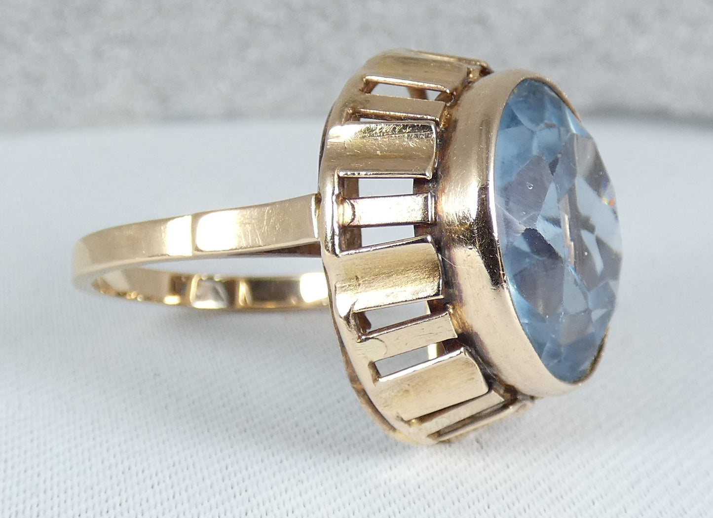 Vintage Polish Solid 14ct Yellow Gold Blue Spinel Cocktail Ring 9.5 S 60 10gm