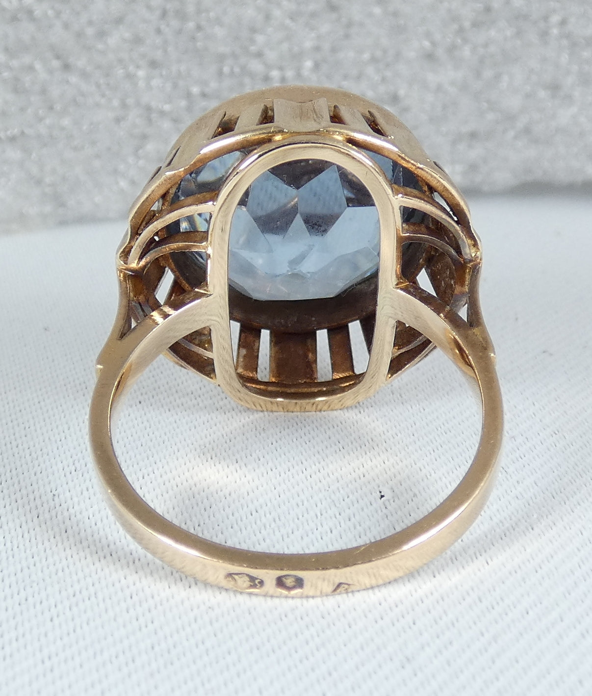 Vintage Polish Solid 14ct Yellow Gold Blue Spinel Cocktail Ring 9.5 S 60 10gm