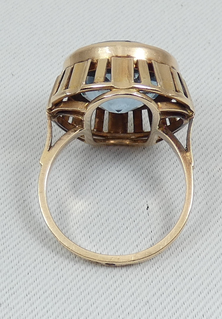 Vintage Polish Solid 14ct Yellow Gold Blue Spinel Cocktail Ring 9.5 S 60 10gm