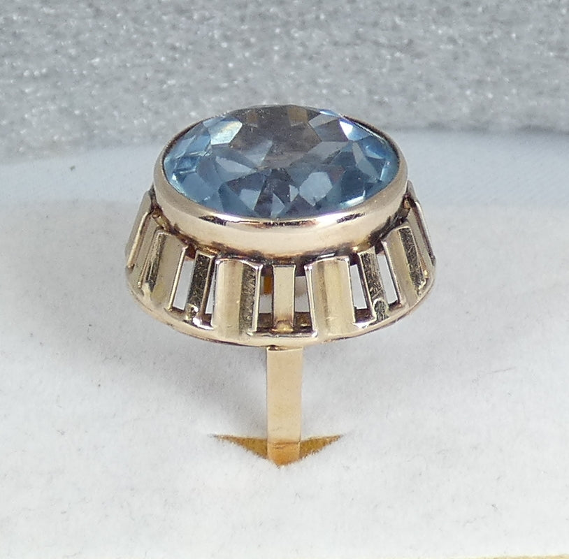 Vintage Polish Solid 14ct Yellow Gold Blue Spinel Cocktail Ring 9.5 S 60 10gm