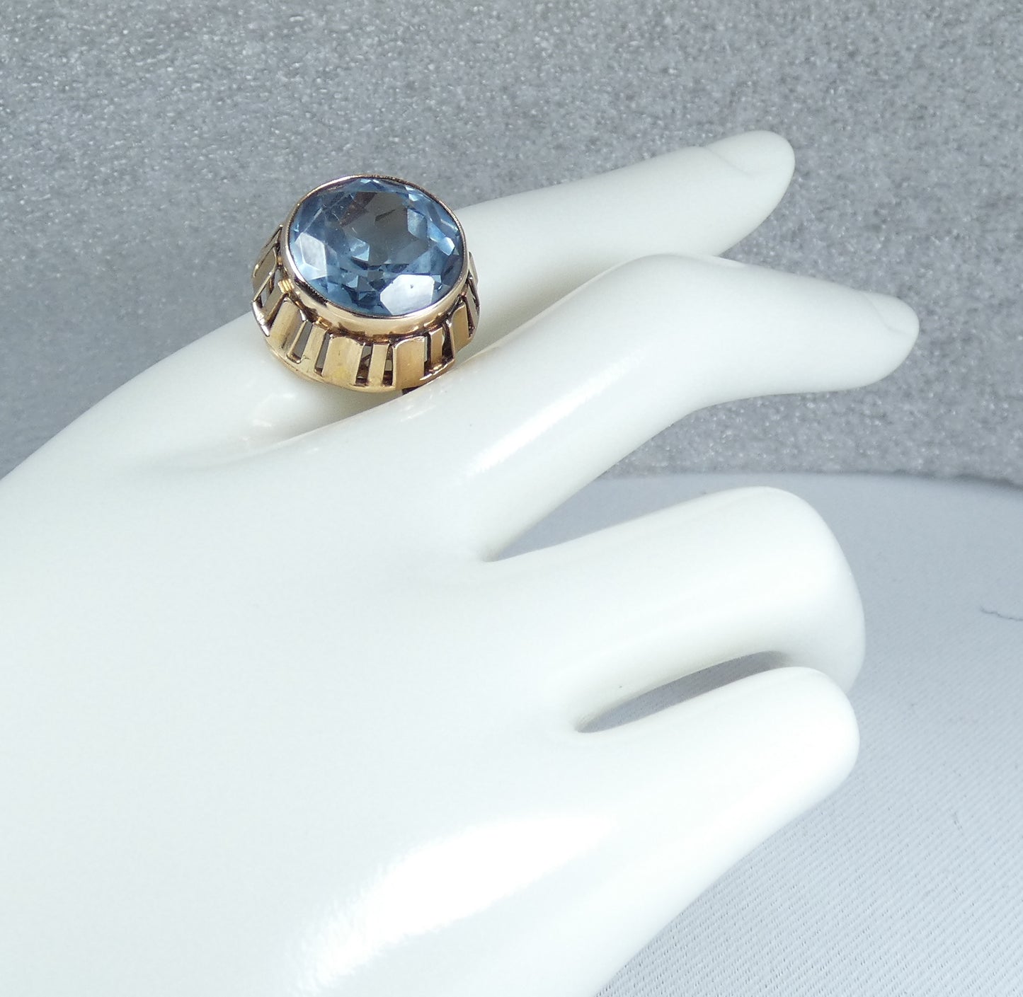 Vintage Polish Solid 14ct Yellow Gold Blue Spinel Cocktail Ring 9.5 S 60 10gm