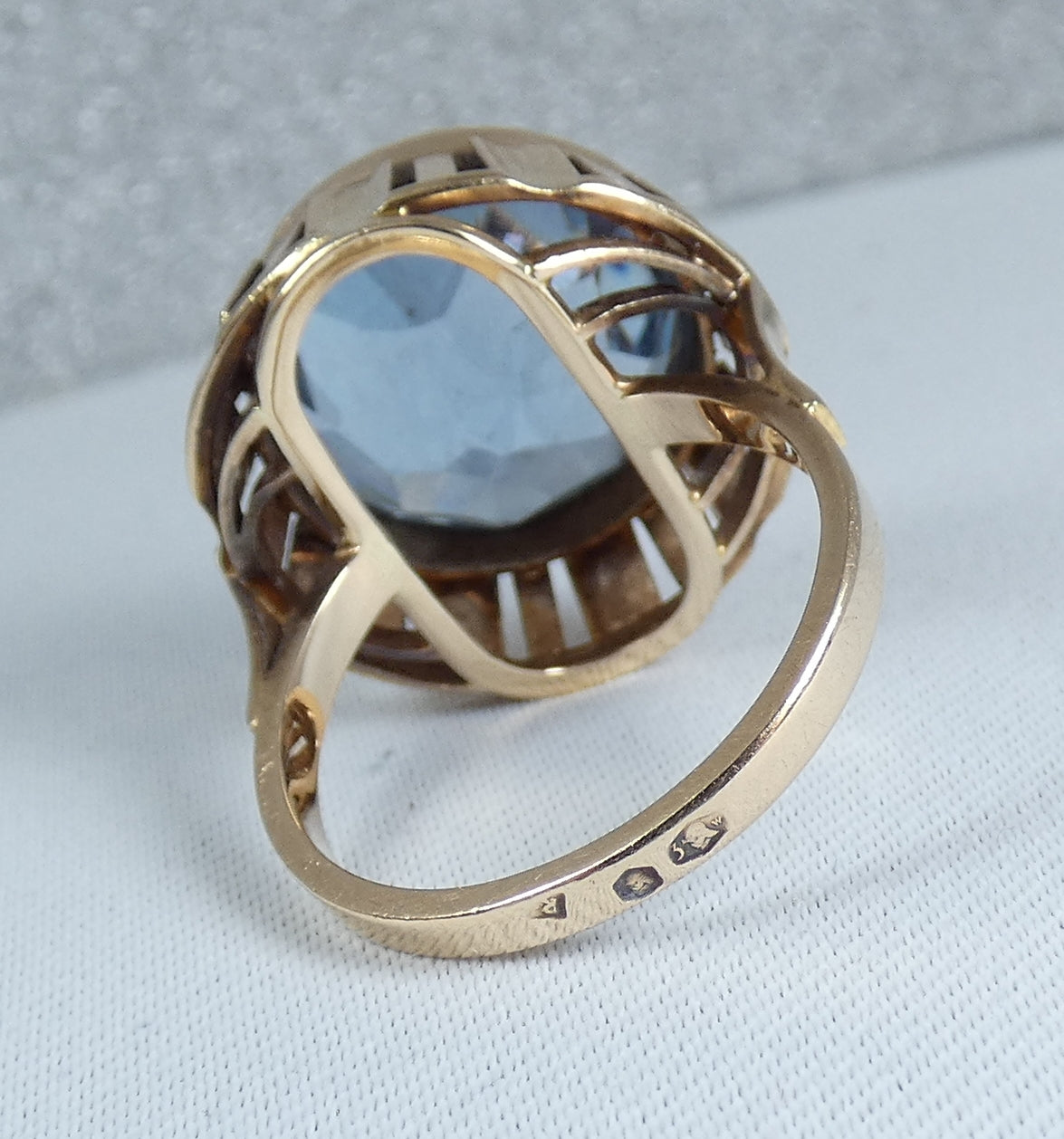 Vintage Polish Solid 14ct Yellow Gold Blue Spinel Cocktail Ring 9.5 S 60 10gm