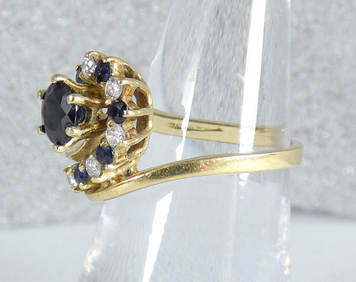 Vintage Solid 18ct Yellow Gold Sapphire & Diamond Dress Ring Size 6.5 M 52